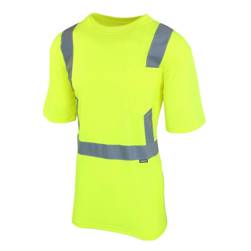 Photo 1 of MAXIMUM SAFETY Petite Men's Medium High Visibility Yellow ANSI Class  Polyester Short-Sleeve Safety Shirt with Reflective Tape