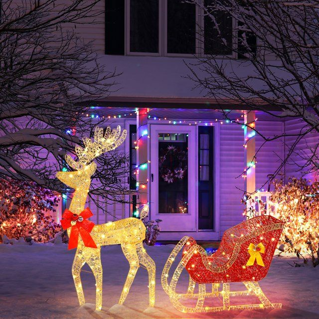 Photo 1 of (STOCK PHOTO REFERENCE ONLY** Reindeer and Sleigh Light Up Decoration *USED, COULD BE MISSING PARTS**