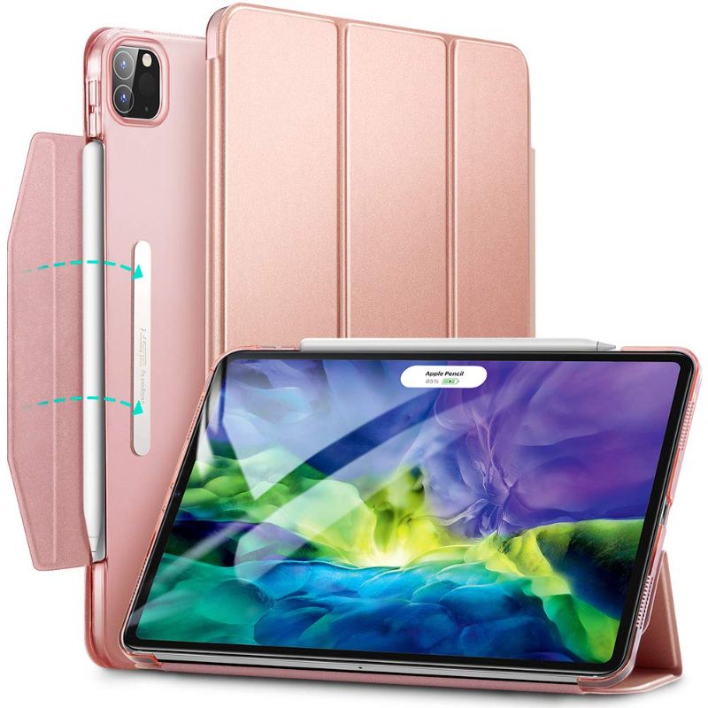 Photo 1 of ESR Yippee Trifold Smart Case for iPad Pro 11 2020 & 2018, Lightweight Stand Case with Clasp, Auto Sleep/Wake [Supports Pencil 2 Wireless Charging], Hard Back Cover for iPad Pro 11", Rose Gold Pink 2 PACK BUNDLE