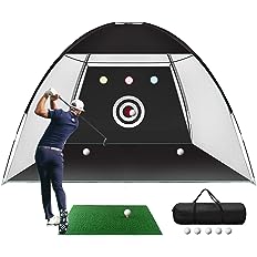 Photo 1 of * USED * 
Golf Practice Net, 10x7ft Golf Hitting Training Aids Nets with Target and Carry Bag for Backyard Driving Chipping - 1 Golf Mat -5 Golf Balls - 1 Golf Tees- Men Kids Indoor Outdoor Sports Game