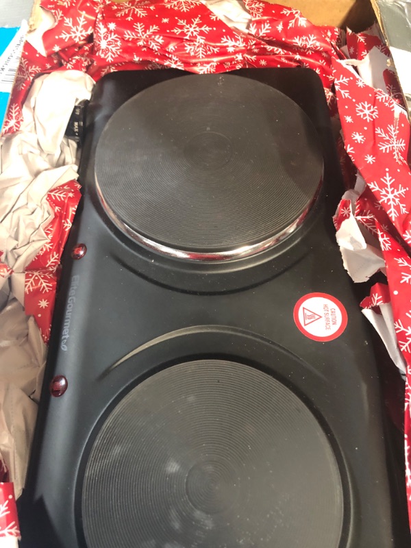 Photo 2 of * USED * 
Elite Gourmet EDB-302BF Countertop Double Cast Iron Burner, 1500 Watts Electric Hot Plate, Temperature Controls, Power Indicator Lights, Easy to Clean, Black