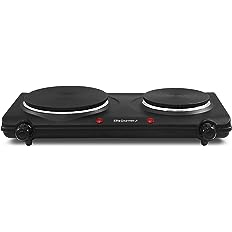 Photo 1 of * USED * 
Elite Gourmet EDB-302BF Countertop Double Cast Iron Burner, 1500 Watts Electric Hot Plate, Temperature Controls, Power Indicator Lights, Easy to Clean, Black