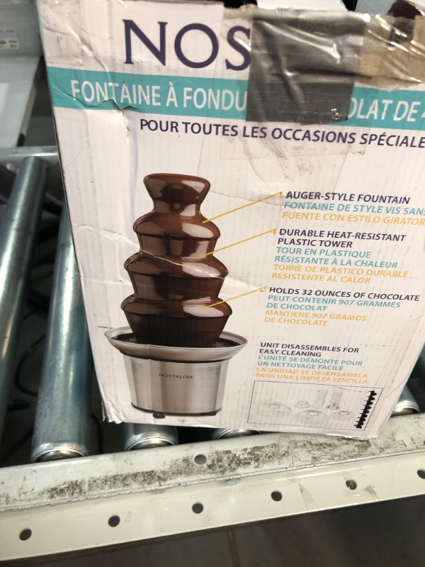 Photo 3 of * USED * 
Nostalgia Electric Chocolate Fondue Fountain, 32-Ounce, 4 Tier Set, Fountain Machine for Cheese, Melting Chocolate, Liqueurs, Stainless Steel 2nd Generation