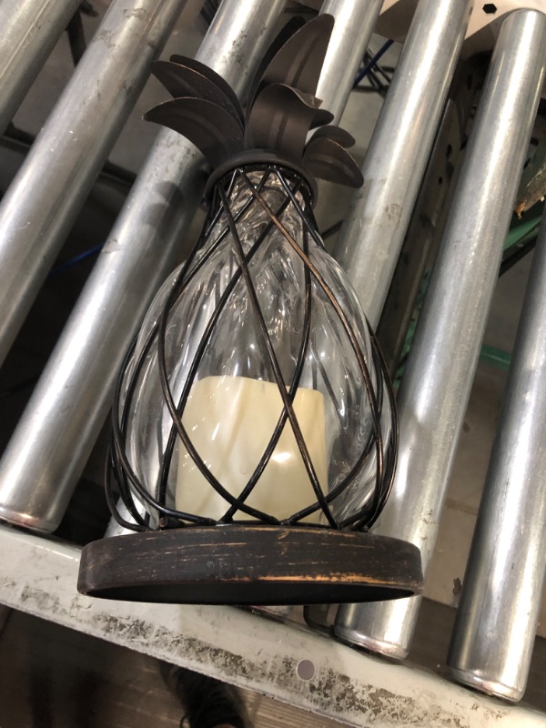 Photo 4 of 12.5 in. Aged Bronze Outdoor Patio LED Candle Pineapple Lantern