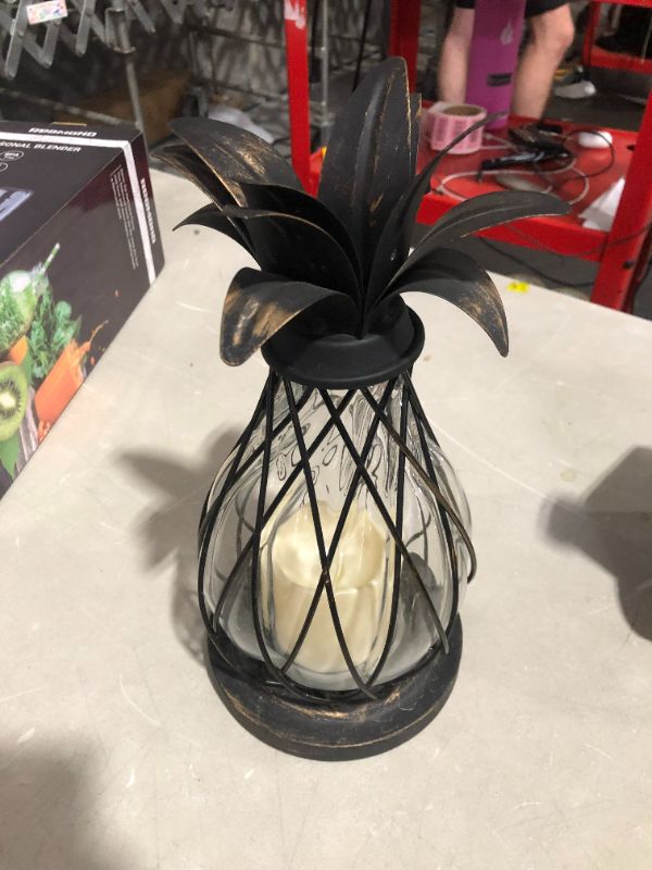 Photo 2 of 12.5 in. Aged Bronze Outdoor Patio LED Candle Pineapple Lantern