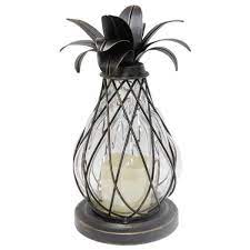 Photo 1 of 12.5 in. Aged Bronze Outdoor Patio LED Candle Pineapple Lantern