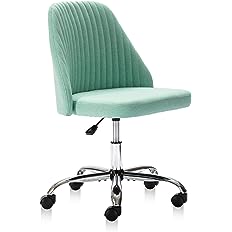 Photo 1 of Home Office Desk Chair, Modern Linen Fabric Chair Adjustable Swivel Task Chair Mid-Back Cute Upholstered Armless Computer Chair with Wheels for Bedroom Studying Room Vanity Room (Green) BLACK BASE