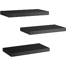 Photo 1 of * DAMAGED * 
Floating Shelves Black, Wall Shelves with Invisible Brackets for Bedroom, Bathroom, Living Room, Kitchen, Set of 3