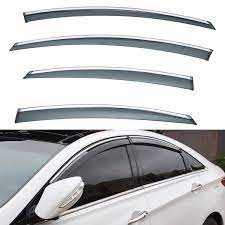 Photo 1 of LQQDP 4pcs Smoke Tint with Chrome Trim Outside Mount Tape On/Clip On Style PVC Sun Rain Guard Vent Window Visors Compatible with 11-14 Sonata i45 YF 15 Hybrid