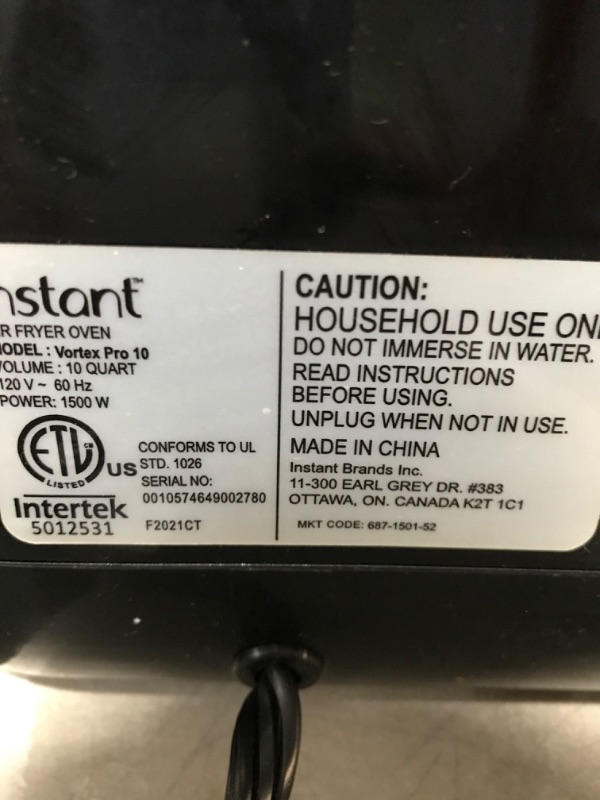 Photo 5 of * item does not power on * sold for parts or repair *
Instant Vortex Pro Air Fryer, 10 Quart, 9-in-1 Rotisserie and Convection Oven,