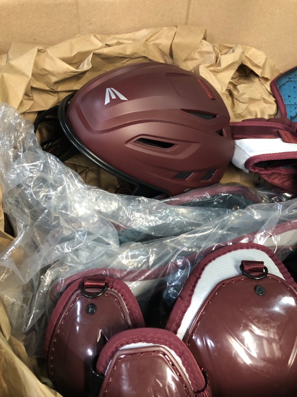 Photo 2 of Easton | Elite X 2.0 Baseball Catcher's Equipment | Box Set | NOCSAE Approved | Youth/Intermediate/Adult | Multiple Colors Intermediate | Ages 13|15 Maroon / Silver