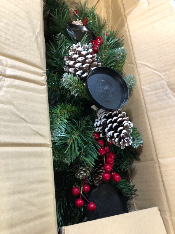 Photo 3 of * DAMAGED * 
National Tree Company Artificial Christmas Centerpiece | Includes 3 Candle Holders, Red Berries, Pine Cones and Steal Base | Frosted Berry - 30 Inch