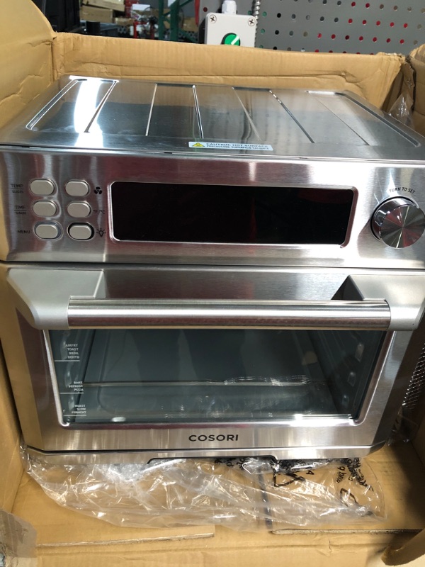 Photo 2 of * USED * 
COSORI Air Fryer Toaster Oven Combo, 12-in-1 Convection Ovens Countertop, Stainless Steel, Smart, 6-Slice Toast, 12-inch Pizza, with Bake, Roast, Broil, 75 Recipes&Accessories Tray, Basket, 26.4QT 25L+Air fryer stainless steel