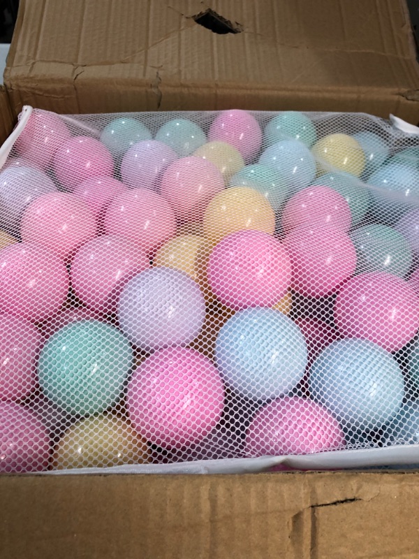 Photo 2 of Amazon Basics BPA Free Crush-Proof Plastic Ball Pit Balls with Storage Bag, Toddlers Kids 12+ Months, 6 Pastel Colors - Pack of 400 6 Pastel Colors 400 Balls