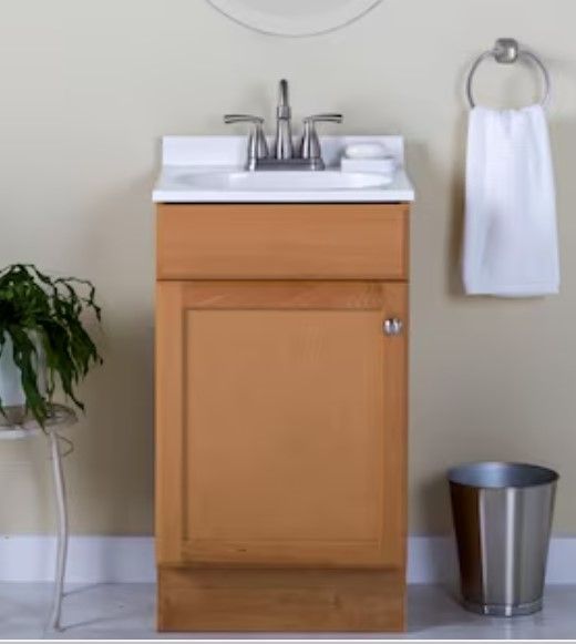 Photo 1 of Project Source 18-in Golden Single Sink Bathroom Vanity with White Cultured Marble Top
