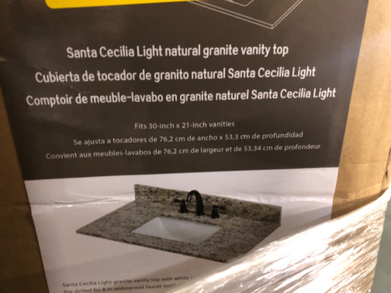Photo 2 of 37 in. W x 22 in. D Granite Vanity Top in Santa Cecilia Light with White Rectangular Sink