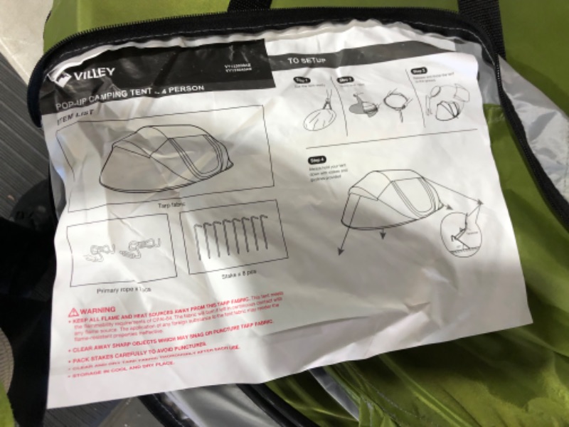 Photo 5 of **USED** **UNKNOWN IF PARTS ARE MISSING/BROKE** VILLEY 4-Person Easy Pop Up Tent