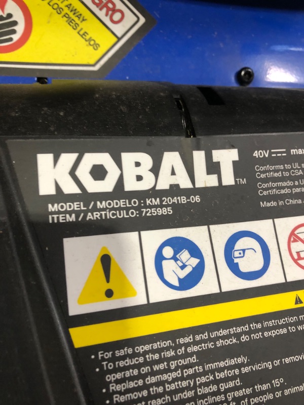 Photo 3 of ***NOT FUNCTIONAL - DOES NOT POWER ON - NO CHARGER OR BATTERY - FOR PARTS***
Kobalt 40-volt Max 20-in Cordless Push Lawn Mower 5 Ah