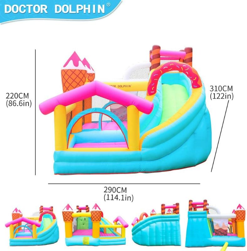 Photo 4 of (READ NOTES) Doctor Dolphin Inflatable Bounce House for Kids Ice Cream Doughnut Dessert Party for Outdoor Play with Blower, Long Slide and Ball Pool
