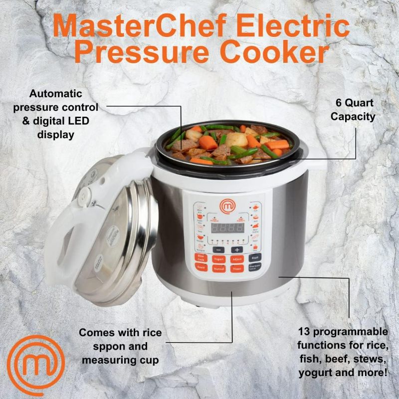 Photo 4 of (READ NOTES) MasterChef 13-in-1 Pressure Cooker- 6 QT Electric Digital Instant MultiPot w 13 Programmable Functions- High and Low Pressure Slow Non-Stick Pot Cooking Warmer Options, LED Display, Delay Timer, Rice