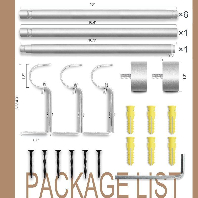 Photo 3 of (READ NOTES) Zeerobee Curtain Rods for Windows 66 to 120, 1 Inch Silver Curtain Rod Set, Heavy Duty Drapery Rods with Adjustable Curtain Rods, Outdoor Modern Curtain Rod with Simple End Caps, 32"-144", Silver 32"-144" Silver