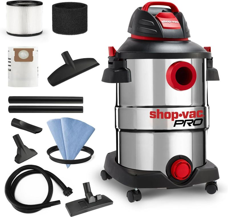 Photo 1 of (NON-REFUNDABLE) Shop-Vac 12 Gallon 6.0 Peak HP Wet/Dry Vacuum, Stainless Steel Tank, 3 in 1 Function Portable Shop Vacuum with Attachments, Drain Port, Ideal for Jobsite, Garage & Workshop. 5926211
