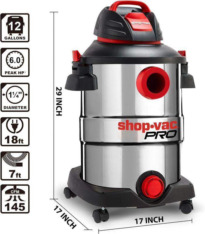 Photo 5 of (NON-REFUNDABLE) Shop-Vac 12 Gallon 6.0 Peak HP Wet/Dry Vacuum, Stainless Steel Tank, 3 in 1 Function Portable Shop Vacuum with Attachments, Drain Port, Ideal for Jobsite, Garage & Workshop. 5926211
