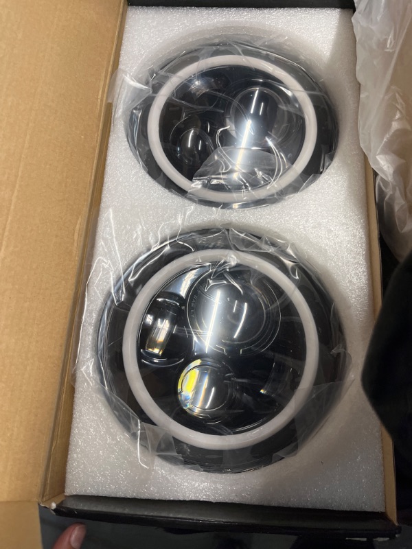 Photo 2 of 7'' LED Halo Headlights Compatible with Jeep Wrangler JK TJ LJ Hummer Nissan Toyota Mazda Suzuki etc Replacement 6014, 6015, 6016- HIGH Beam, LOW Beam, DRL, Turn Signal Black-A