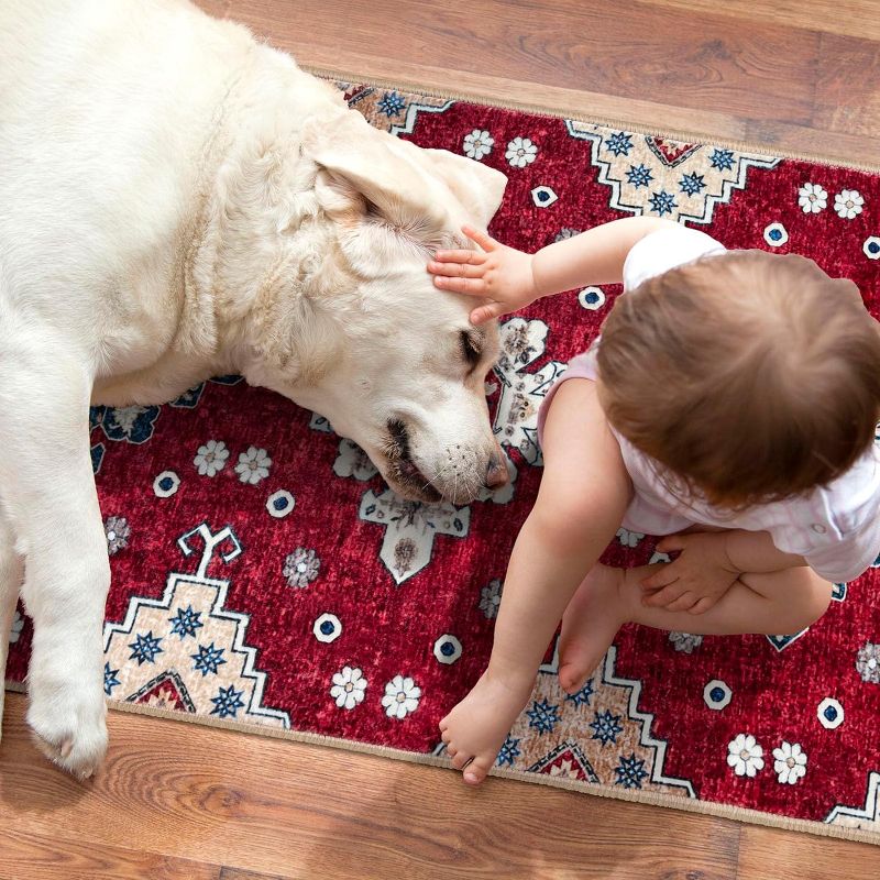 Photo 1 of **READ NOTES**Retro Runner Rug 2' x 6'Machine Washable Non-Slip Soft Short Pile Rugs Suitable for Hallways, Bedrooms, Kitchens, Living Room, Laundry Rooms 2' x 6' RED