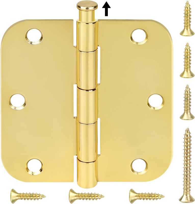 Photo 1 of (SIMILAR TO STOCK PHOTO/ SQUARE NOT ROUND) TICONN 30-pack 3.5 Inch Door Hinges with 5/8" Radius Corner, 3-1/2 x 3-1/2 Inch Iron Bifold Residential Doors Hardware (5/8" Radius Corner, Polished Brass, 30 Pack)
