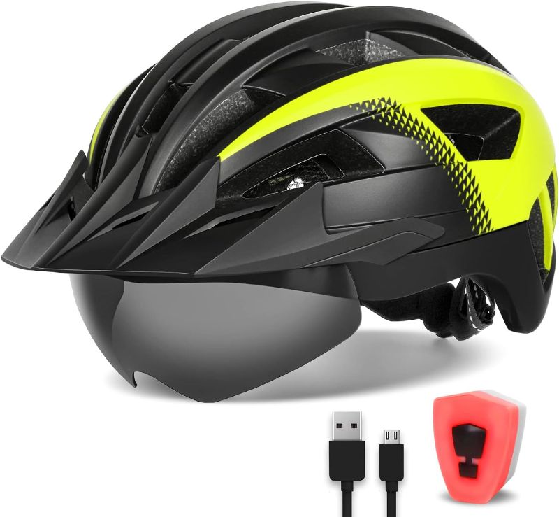 Photo 1 of ***USED - MISSING REFLECTIVE LIGHT***
Adult Bike Helmet with Visor and Goggles for Men Women Mountain Road Bicycle Helmet Rechargeable Rear Light Cycling Helmet, For Heads with 22.4-24 Inch Diameter
