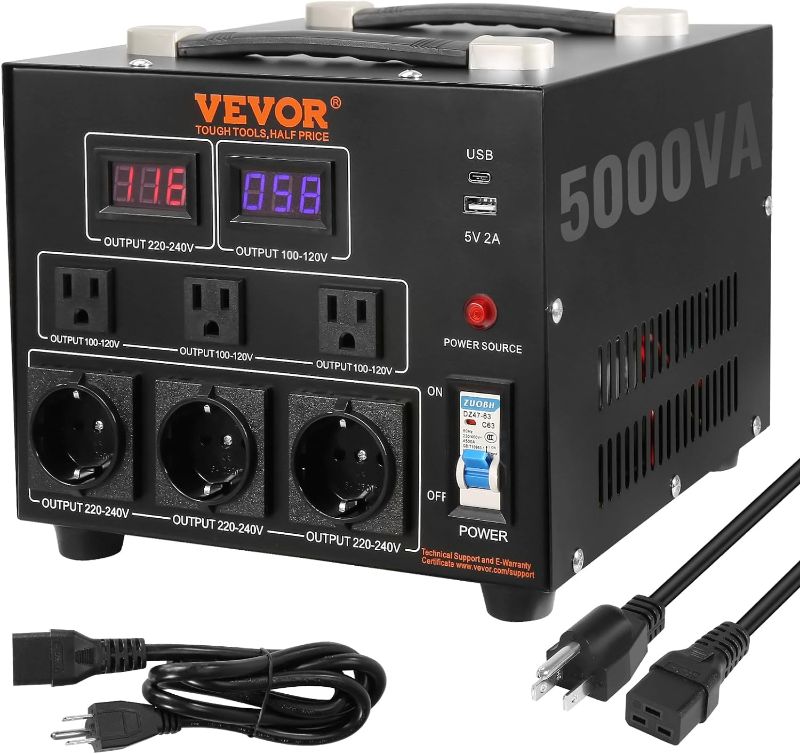 Photo 1 of (READ FULL POST) VEVOR Voltage Converter Transformer, 5000W, Heavy Duty Step Up/Down Transformer, Convert from 110 Volt to 220 Volt and from 220 Volt to 110 Volt, with US Outlet EU Outlet 5V USB Port, CE Certified
