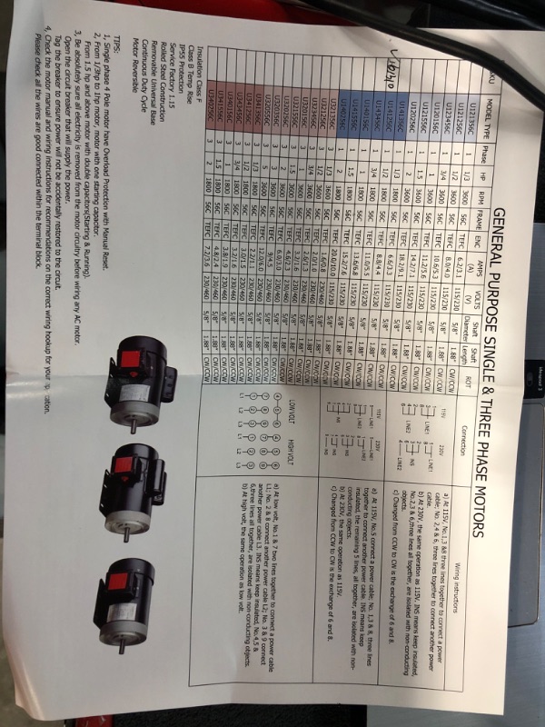 Photo 6 of 1/2HP Electric Motor 1750RPM General Purpose Single Phase Motor 115/230V 5/8" Shaft Diameter CW/CCW TEFC