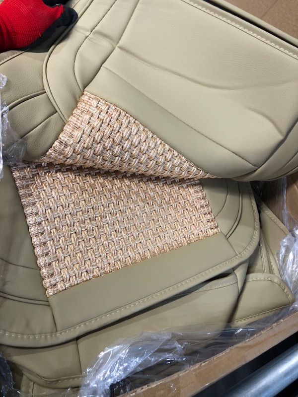 Photo 3 of LINGVIDO Leather Car Seat Covers,Breathable and Waterproof Faux Leather Automotive Seat Covers for Cars SUV Truck Sedan,Universal Anti-Slip Driver Seat Cover with Backrest (Full Seat, Ice Beige) Ice Beige 5 Sets Full Seat