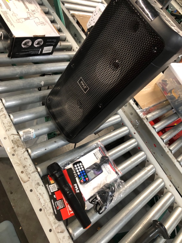 Photo 2 of Pyle Portable Bluetooth PA Speaker System - 600W Dual 8” Rechargeable Indoor/Outdoor BT Speaker-TWS, Party Lights, LED Display, FM/AUX/MP3/USB/SD, ¼ in, Wheels-Wireless Mic, Remote Control PDJ28WM