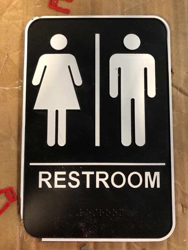 Photo 3 of  Unisex Restroom Sign with Braille 6" x 9", White