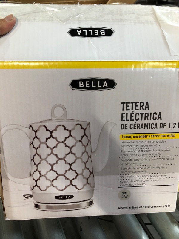 Photo 4 of ***Parts Only***BELLA Electric Kettle & Tea Pot - Ceramic Water Heater with Detachable Swivel Base, Auto Shut Off & Boil Dry Protection, 1.2 Liter, Silver Tile Pattern 1.2 LITER Copper Silver Tile