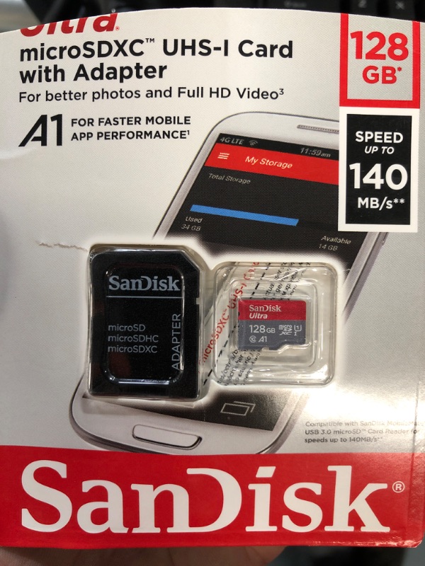 Photo 1 of SanDisk 128GB Ultra microSDXC UHS-I Memory Card with Adapter - Up to 140MB/s, C10, U1, Full HD, A1, MicroSD Card - SDSQUAB-128G-GN6MA New Generation 128GB **USED UNABLE TO TEST*