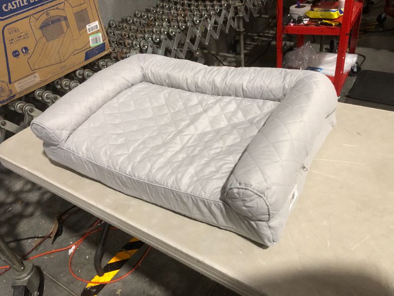 Photo 2 of ***DAMAGED - CUT - SEE PICTURES***
Furhaven Medium Orthopedic Dog Bed Quilted Sofa-Style w/ Removable Washable Cover - Silver Gray - 30"L x 20"W x 6.25"Th