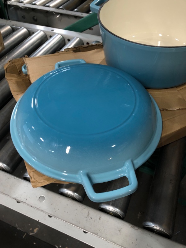 Photo 4 of Bruntmor 2-in-1, 5 Quart Enamel Cast Iron Dutch Oven With Handle, 5 Qt Blue Cast Iron Skillet, Enamel All-in-One Cookware Braising Pan