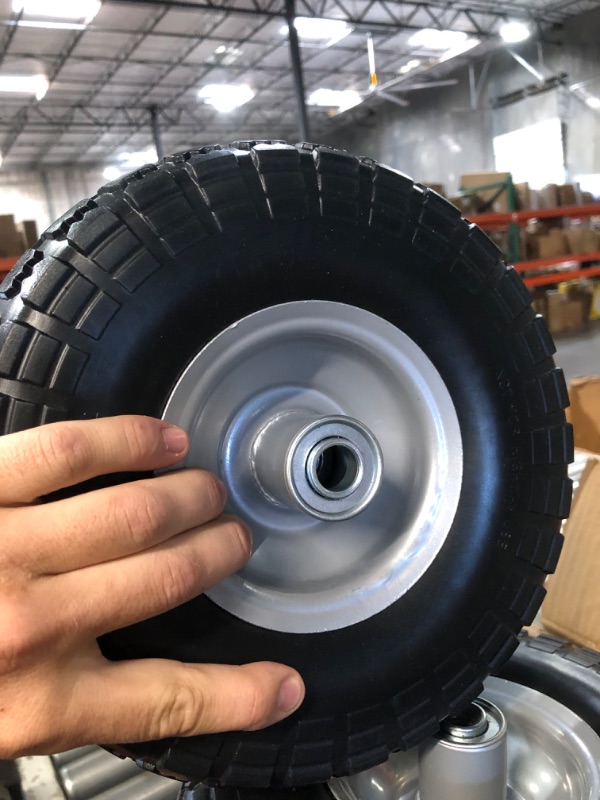 Photo 3 of 4 Pcs 10" Flat Free Tires Solid Non-inflated Tires Wheels, 4.10/3.50-4 Tire with 5/8 Ball Bearings, 2.24" Offset Hub for Wheelbarrow, Garden Wagon Carts, Trolley, Hand Truck, Various Tool Carts 4Pcs 10In 4.10/3.50-4