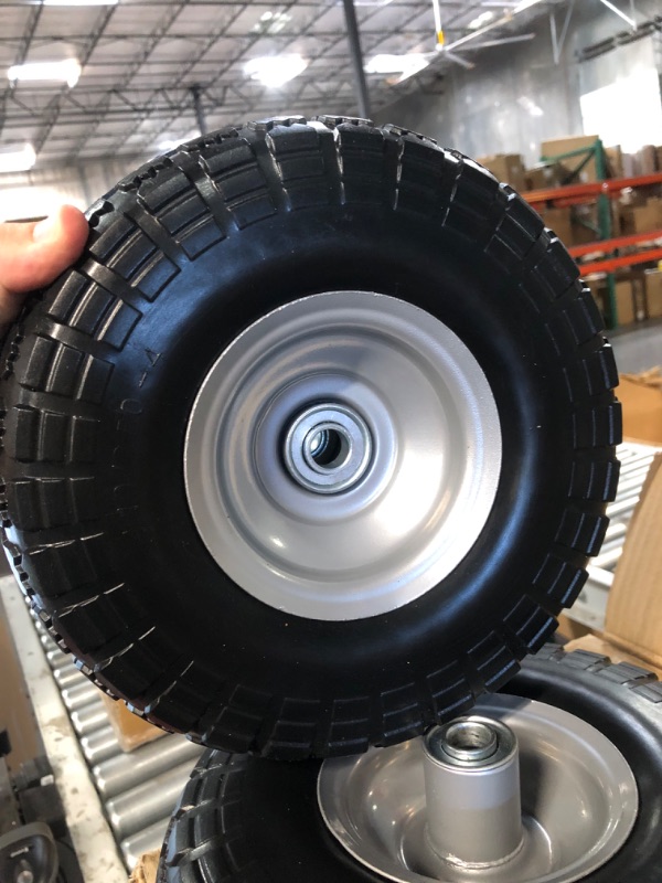 Photo 4 of 4 Pcs 10" Flat Free Tires Solid Non-inflated Tires Wheels, 4.10/3.50-4 Tire with 5/8 Ball Bearings, 2.24" Offset Hub for Wheelbarrow, Garden Wagon Carts, Trolley, Hand Truck, Various Tool Carts 4Pcs 10In 4.10/3.50-4