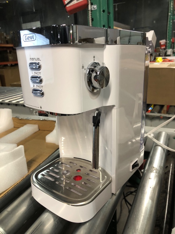 Photo 2 of ***SEE NOTES***Gevi Espresso Machines 20 Bar Fast Heating Commercial Automatic Cappuccino Coffee Maker with Foaming Milk Frother Wand for Espresso, Latte Macchiato, 1.2L Removable Water Tank WHITE 12.28in*6.102in*12.24in