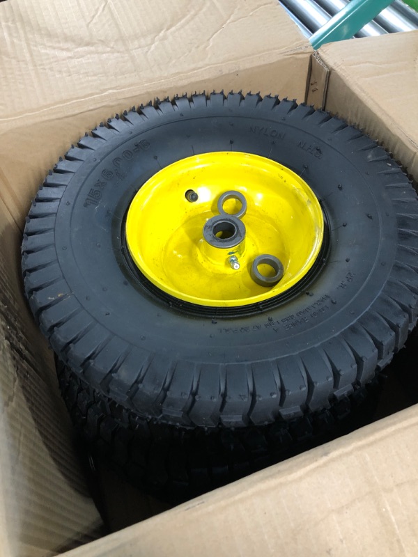 Photo 1 of 2 PCS 15x6.00-6 Lawn Mower Tires with Wheel,Front Tire Assembly Replacement for John Deere,Cub Cadet and More Lawn &Garden Riding Mower
