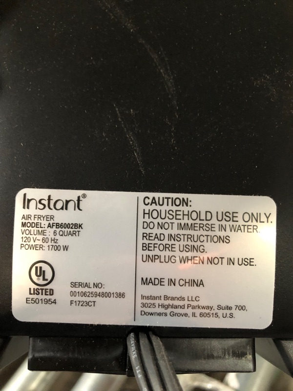 Photo 7 of **NONREFUNDABLE**FOR PARTS OR REPAIR**SEE NOTES**
Instant Vortex Slim 6QT Air Fryer Oven, From the Makers of Instant Pot, EvenCrisp Technology, Space Saving, Nonstick and Dishwasher-Safe Basket, Quiet Operation, Includes App with over 100 Recipes 6QT Slim