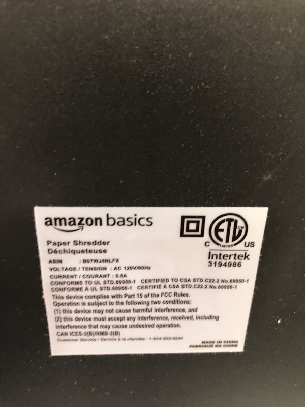 Photo 5 of Amazon Basics 24-Sheet Cross-Cut Paper, CD and Credit Card Shredder **powers on**