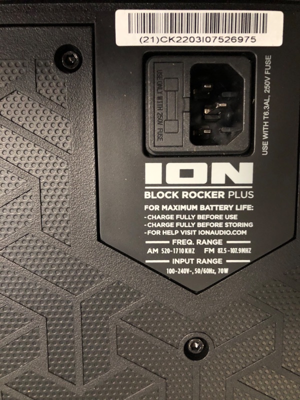 Photo 6 of ION Audio Block Rocker Plus - Bluetooth Speaker 100W W/Battery Black *powers on* *NO MIC*