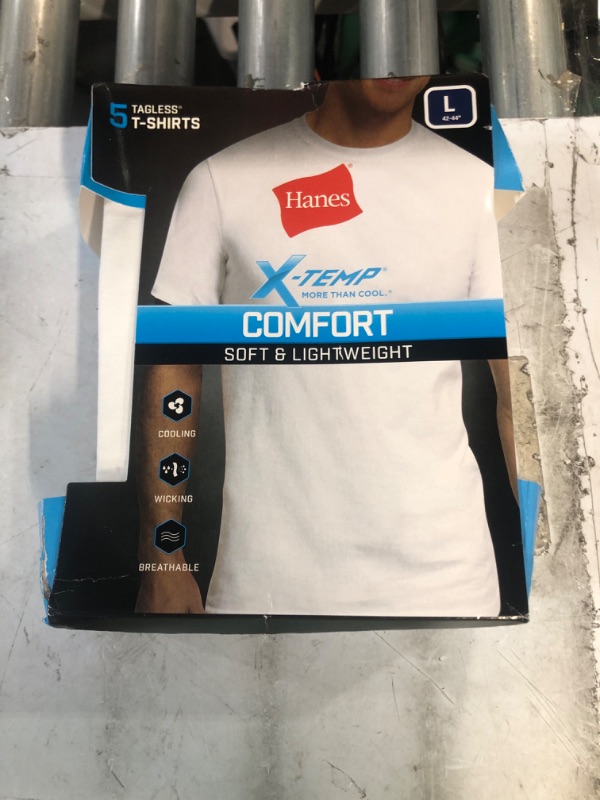 Photo 2 of Hanes Men's 5-Pack X-Temp Comfort Cool Crewneck Undershirt Large White