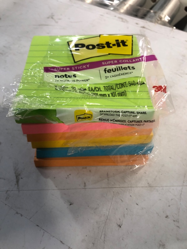 Photo 1 of Post-it Super Sticky Notes, 4 X 4, Lined, 90 Sheet Pads, 6 Pads, Jewel Pop Collection
