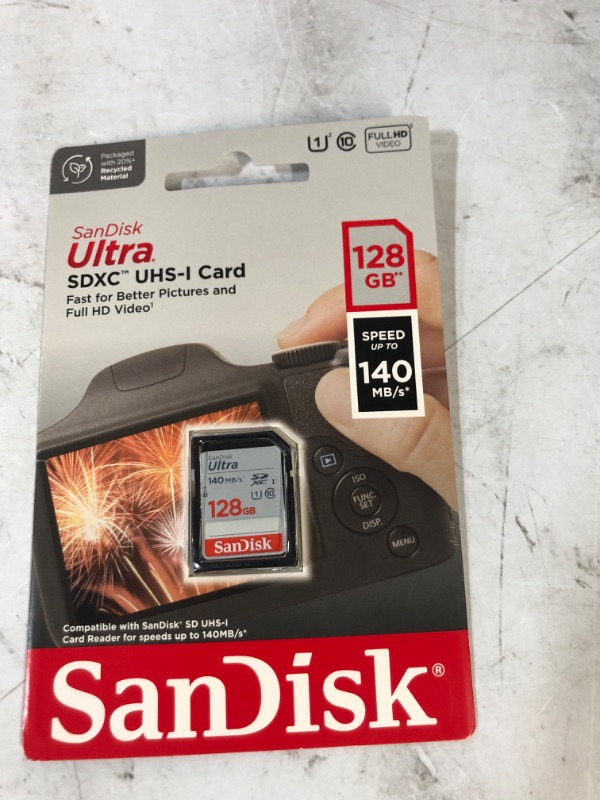 Photo 2 of SanDisk 128GB Ultra SDXC UHS-I Memory Card - Up to 140MB/s, C10, U1, Full HD, SD Card - 